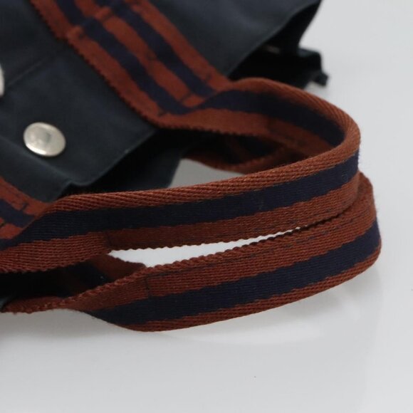 HERMES Fourre Tout PM Hand Bag Canvas Navy Brown Auth ti2734 - Picture 9 of 13